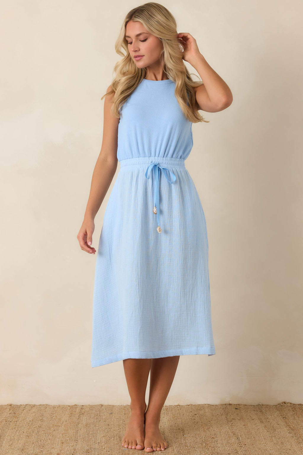 Paradisa Bonita Oceana Blue Cotton Sleeveless Midi Dress
