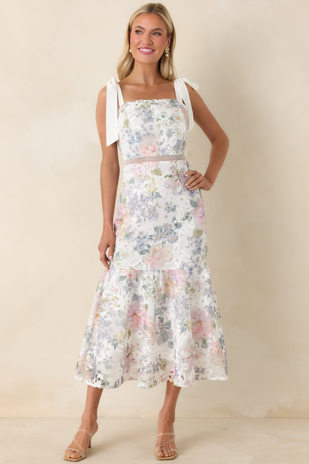 You Grow Girl Ivory Lace Floral Midi Dress