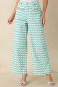 Cool As Can Be Aqua Blue & Mint Gingham Cotton Wide Leg Pants