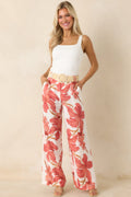 MINKPINK Isla Peach Hibiscus Wide Leg Pants