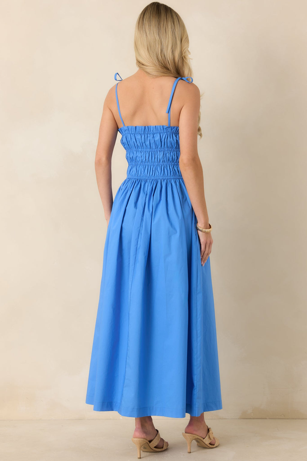 MINKPINK Liana Blue Cotton Tie Detail Midi Dress