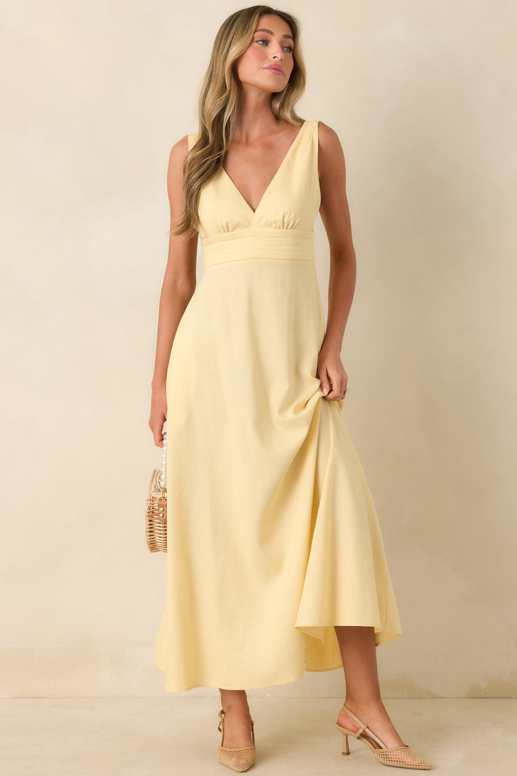 MINKPINK Kaia Butter Yellow Linen Blend Maxi Dress