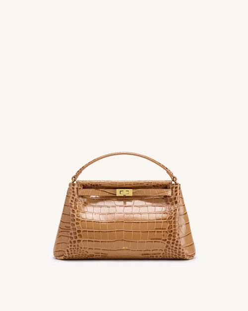 Carmen 手提包 - 卡其色鱷魚紋