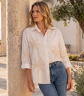 Bell Sleeve Embroidered Palm Tree Shirt