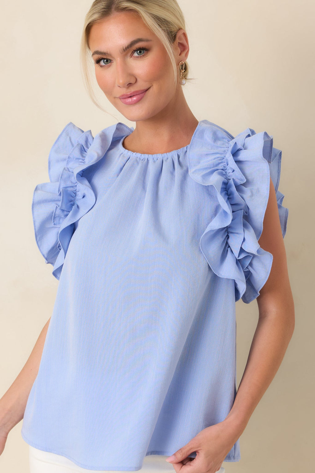 Dawn Of My Heart Light Blue Ruffled Top