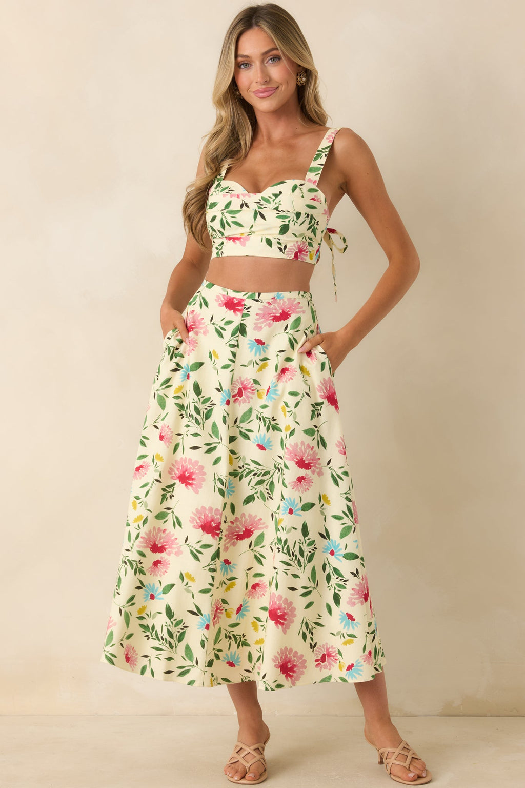 ASTR The Label Yellow Multi Floral Midi Skirt