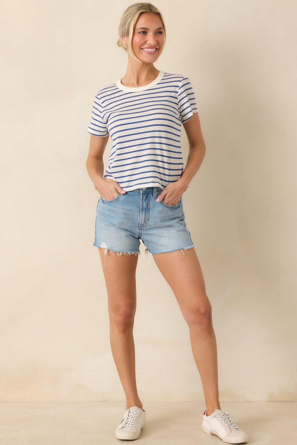 Z Supply Junie Deep Blue Cotton Stripe Tee