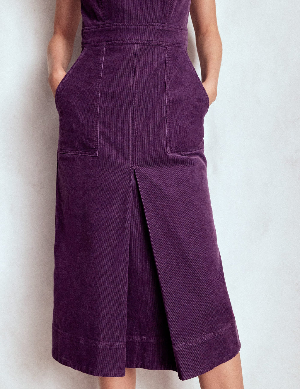 Ula Box Pleat Cord Midi Dress-Viola Purple