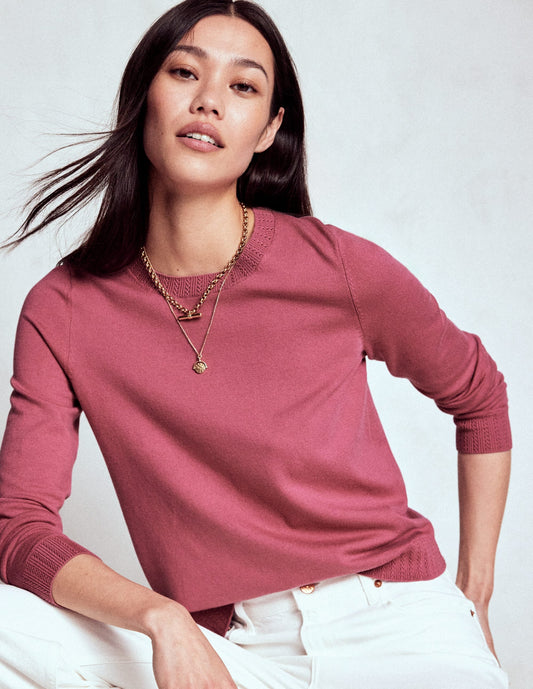 Emilia Cotton Crew Sweater-Pink Heather