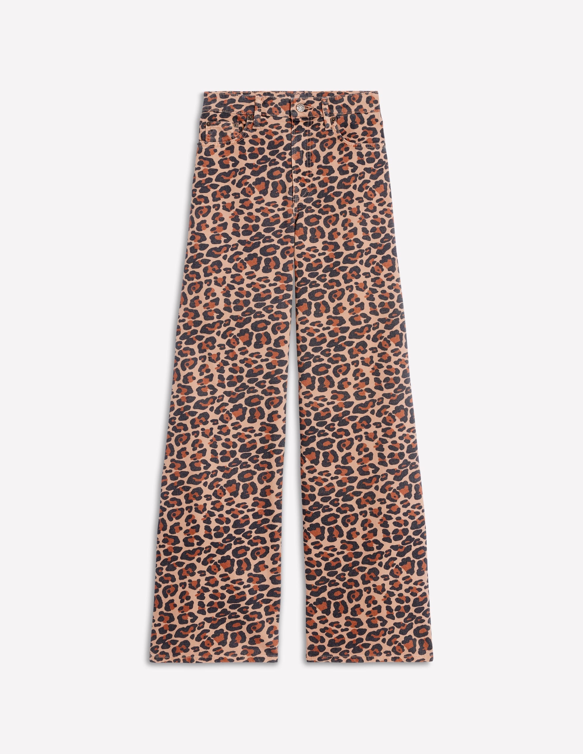 High Rise Wide Leg Jeans-Leopard Print