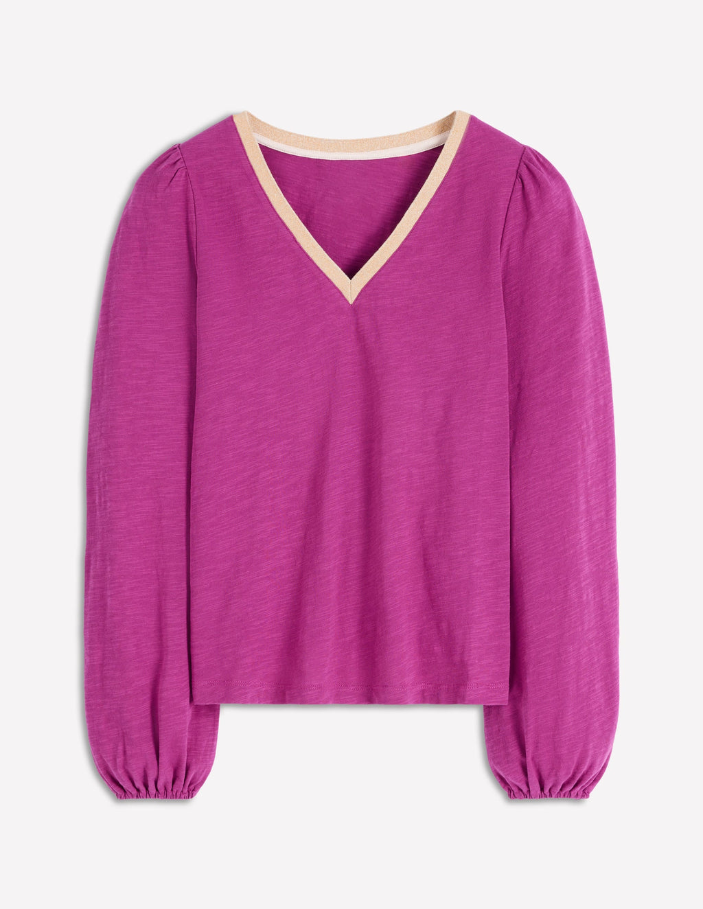 Metallic Trim V-neck Top-Rich Magenta