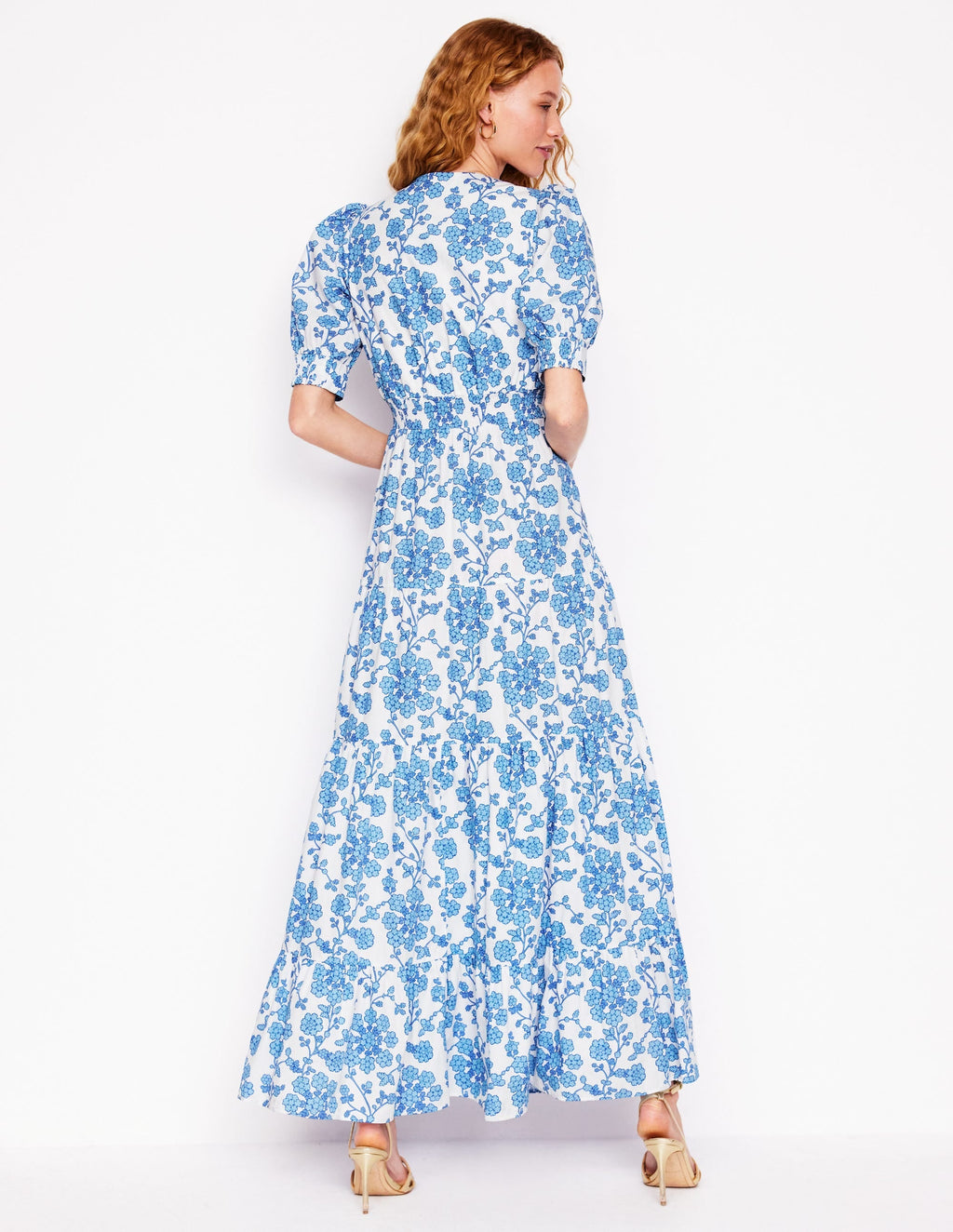 Bella Puff Sleeve Maxi Dress-Ivory, Trailing Yarrow