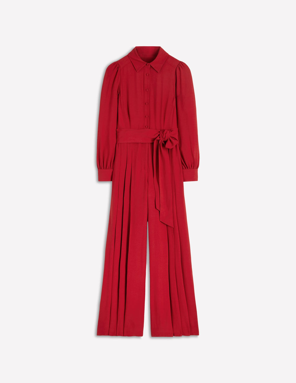 Button Up Palazzo Jumpsuit-Red