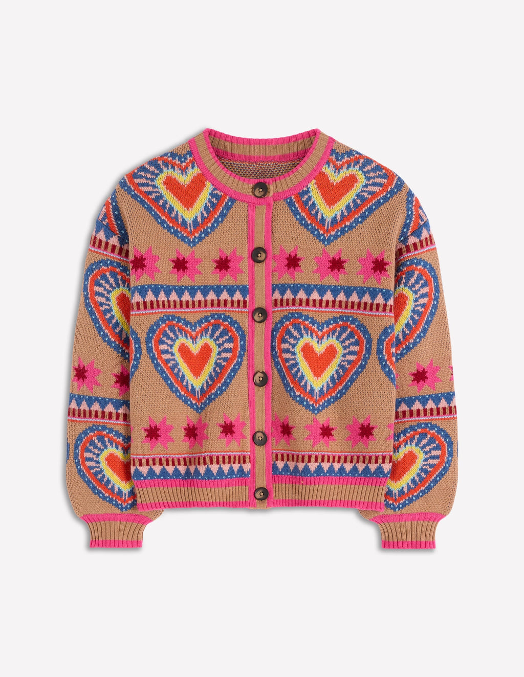 Abi Jacquard Cardigan-Camel Melange, Hearts