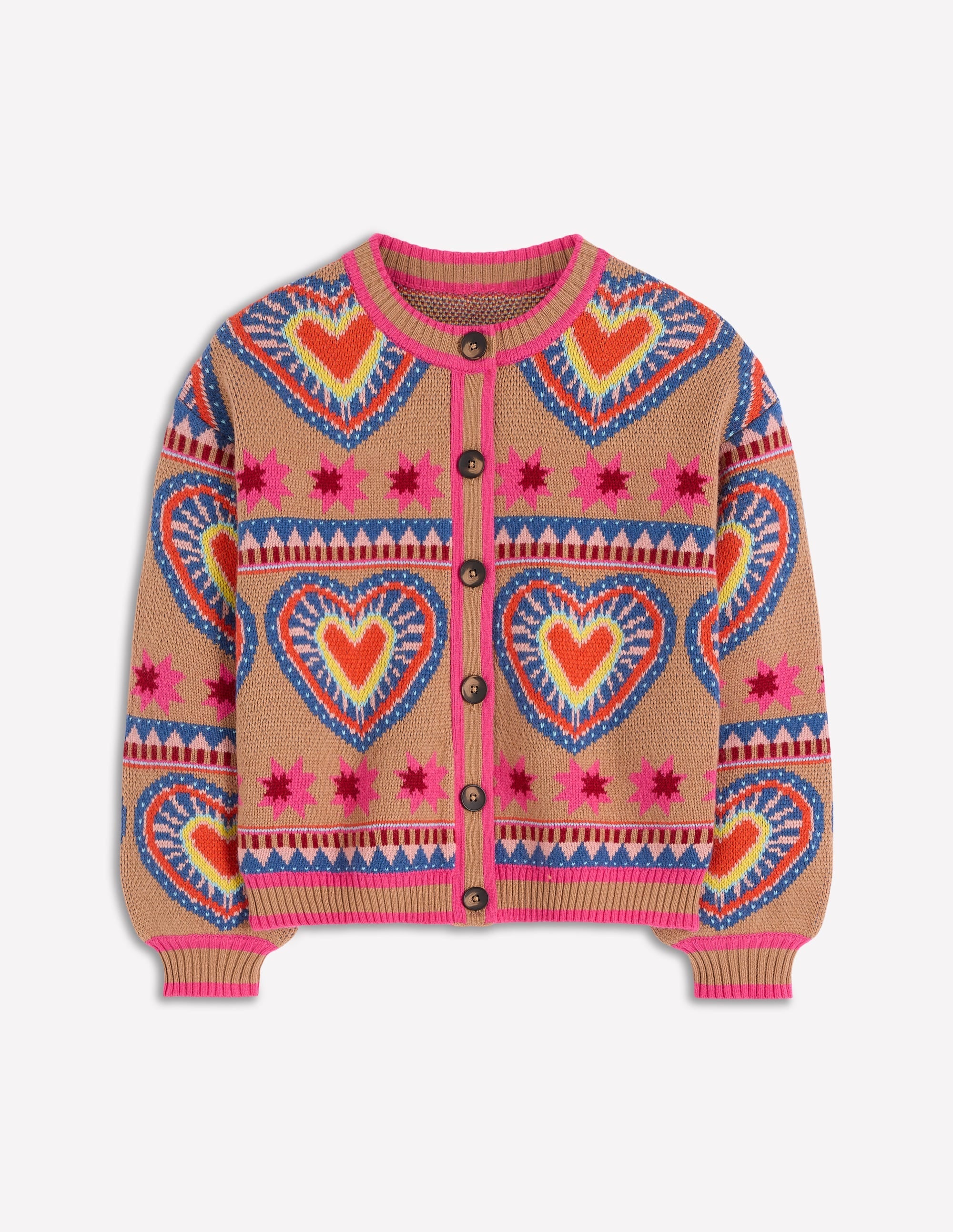 Abi Jacquard Cardigan-Camel Melange, Hearts