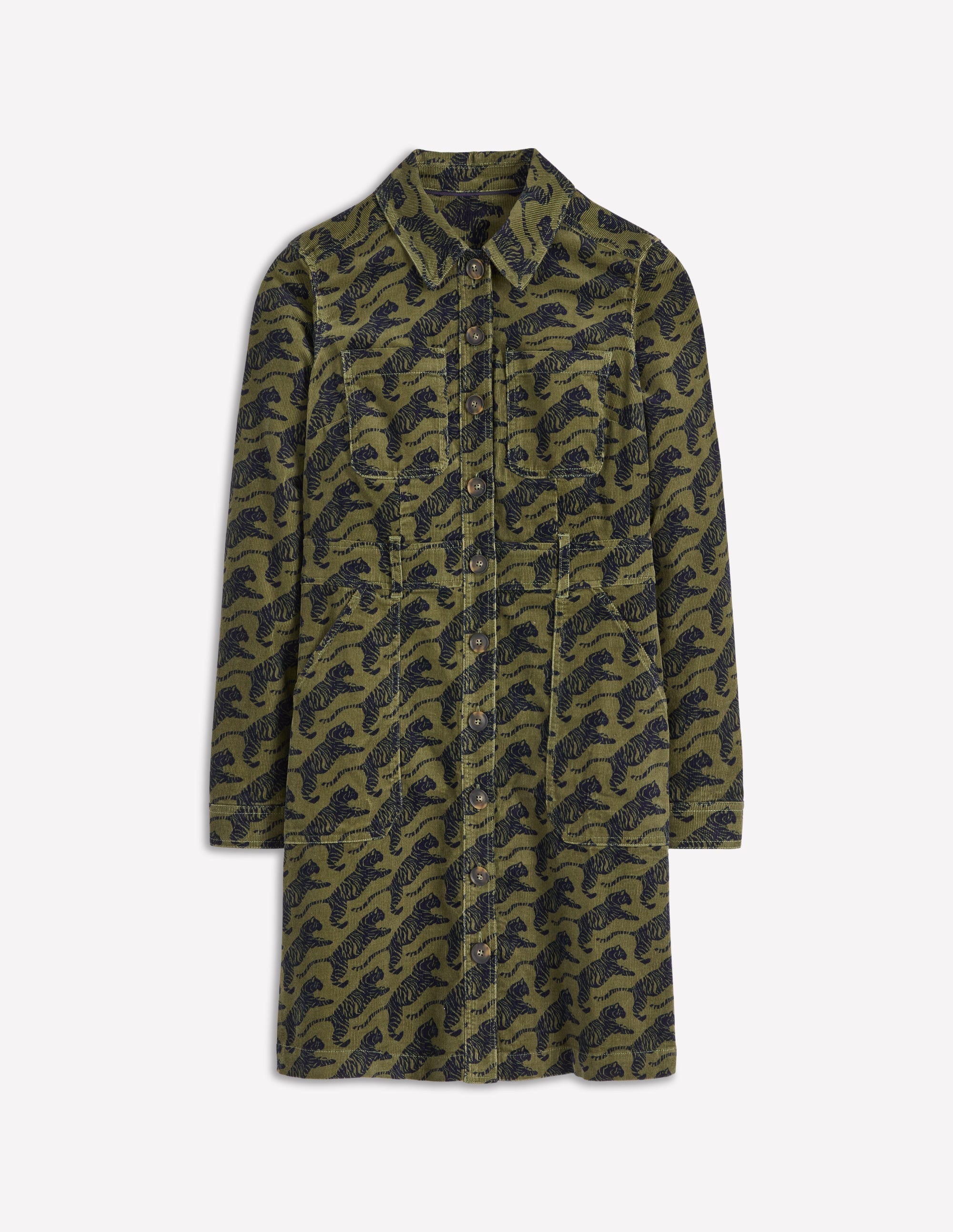 Amanda Cord Short Dress-Woodland Green, Leaping Tiger