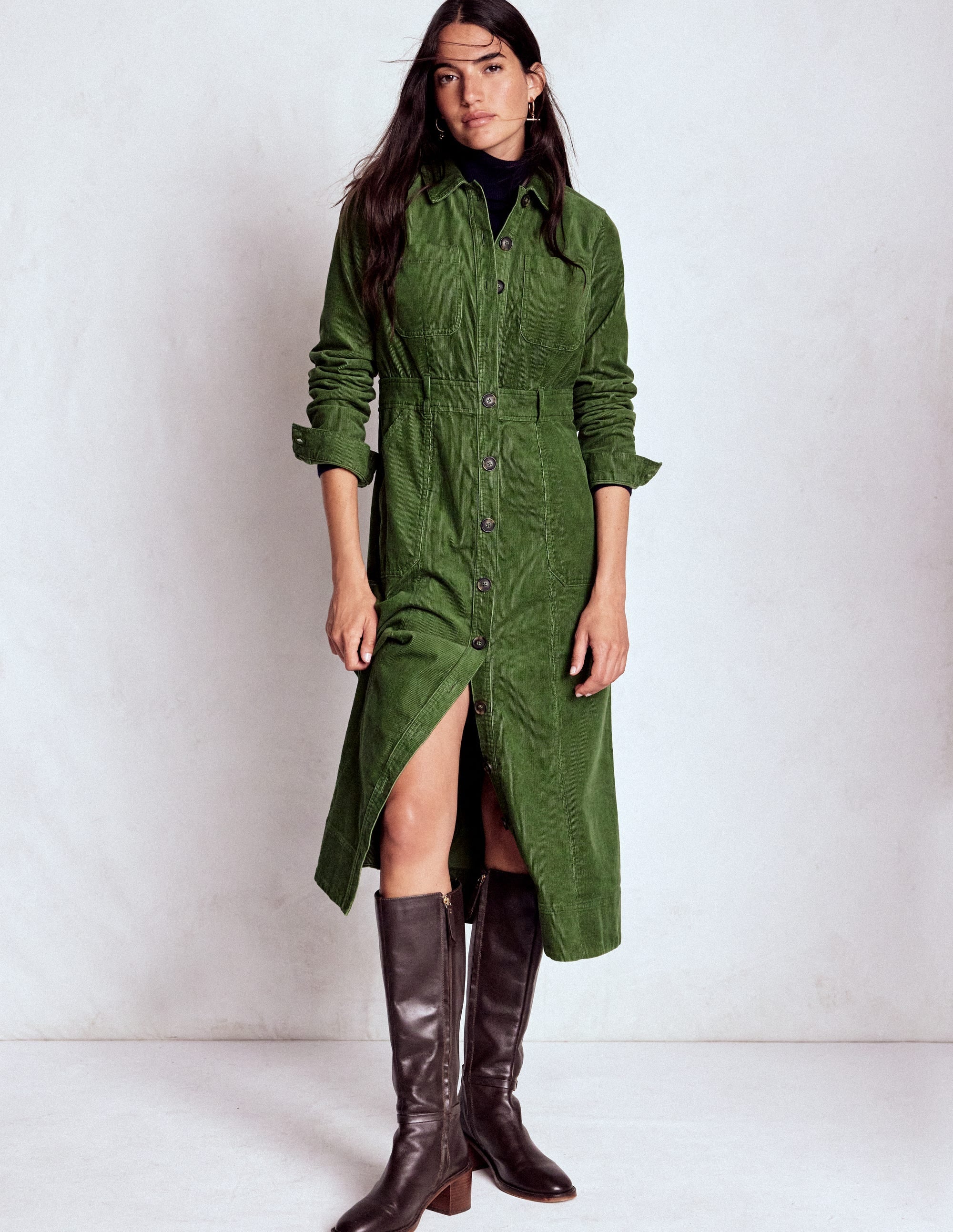Amanda Cord Midi Dress-Fern