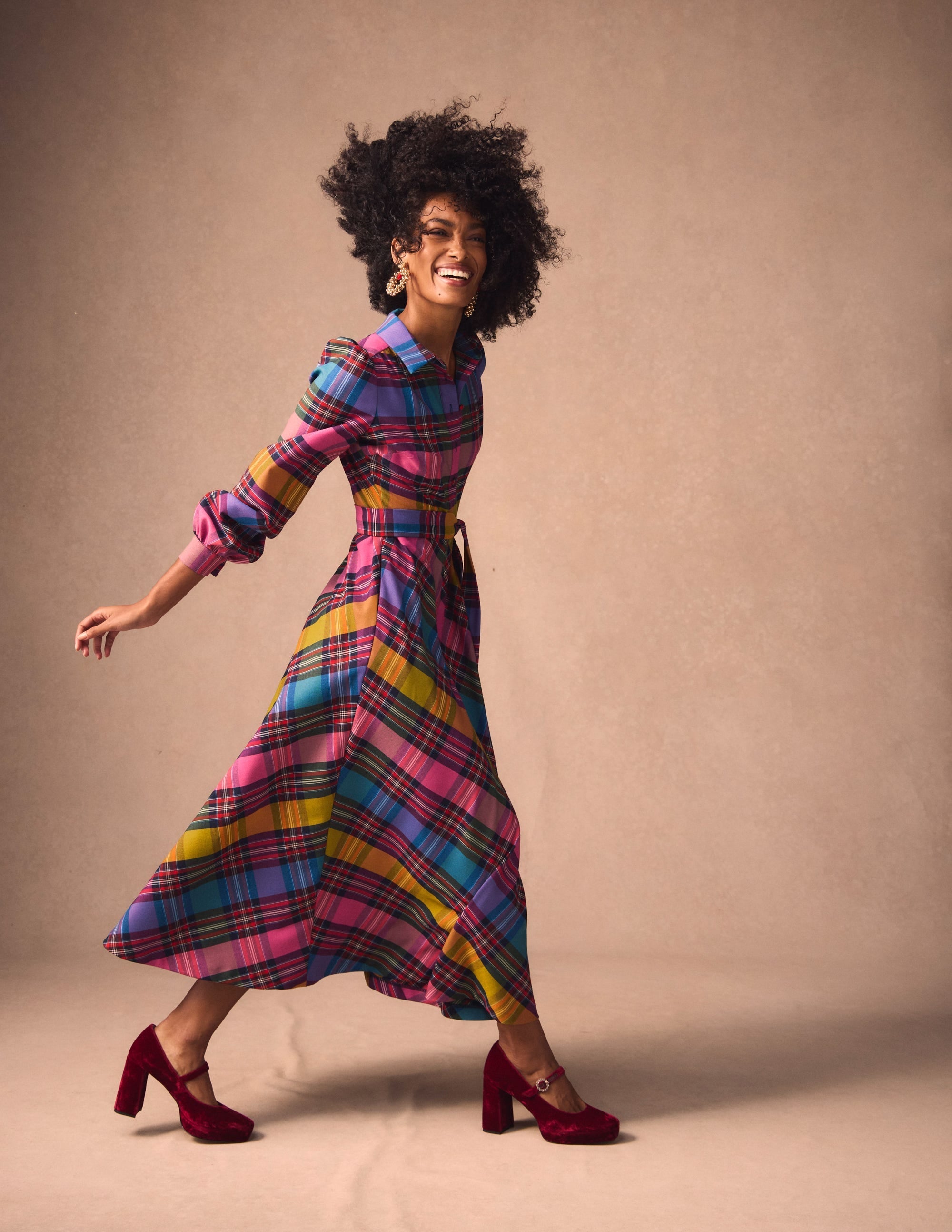 Vivienne Check Midi Dress-Multi, Blanket Check