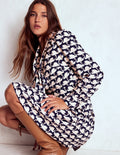 Tie Neck Short Dress-French Navy, Geo Swan