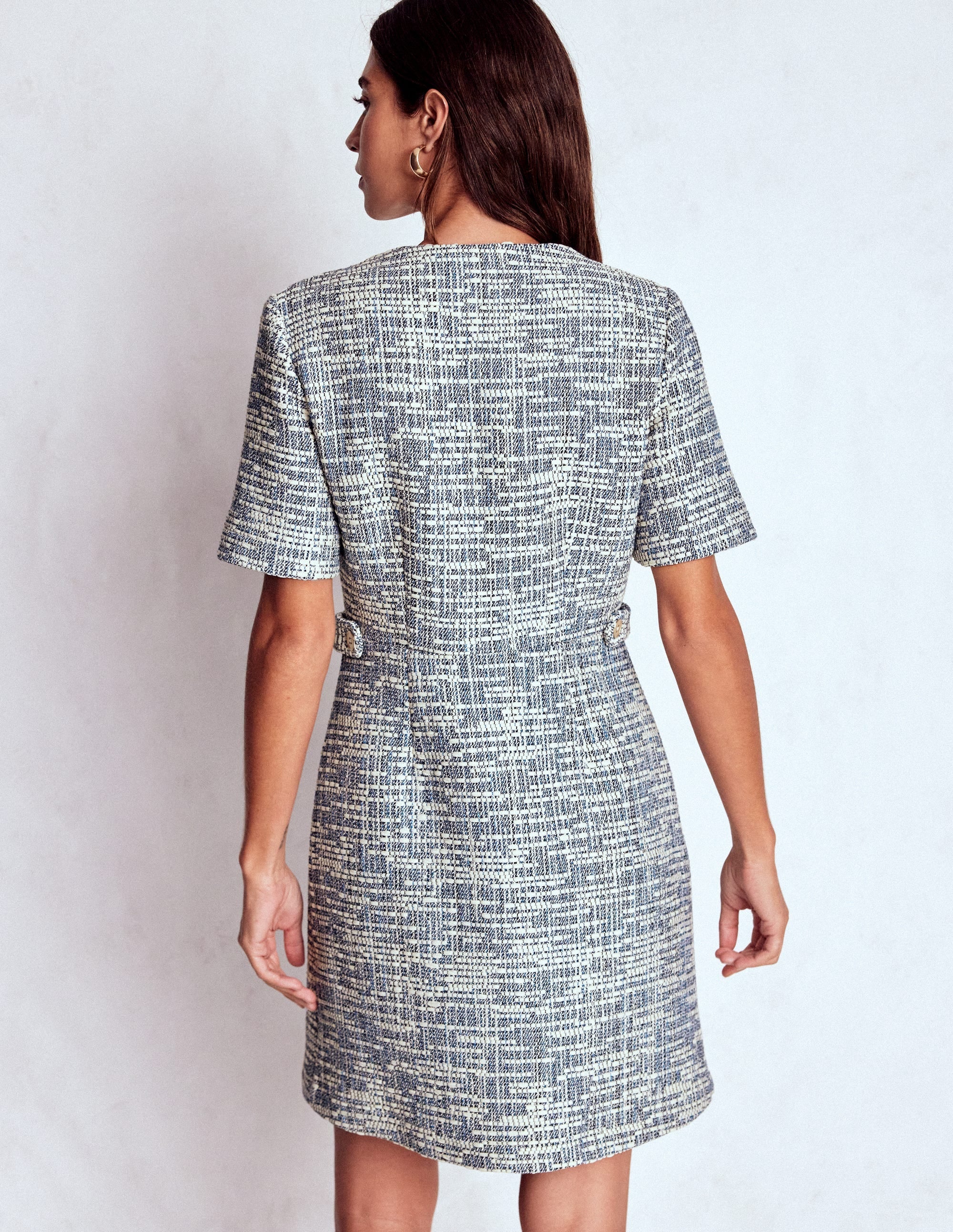 Textured Tab Short Dress-Blue and White Texture