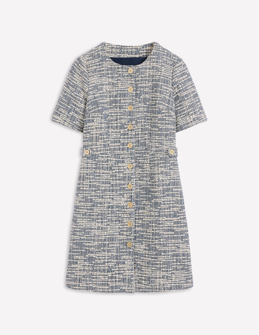Textured Tab Short Dress-Blue and White Texture