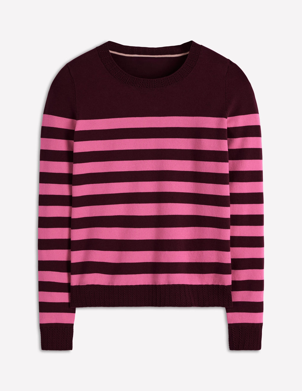 Emilia Cotton Crew Sweater-Chestnut/Pink Stripe