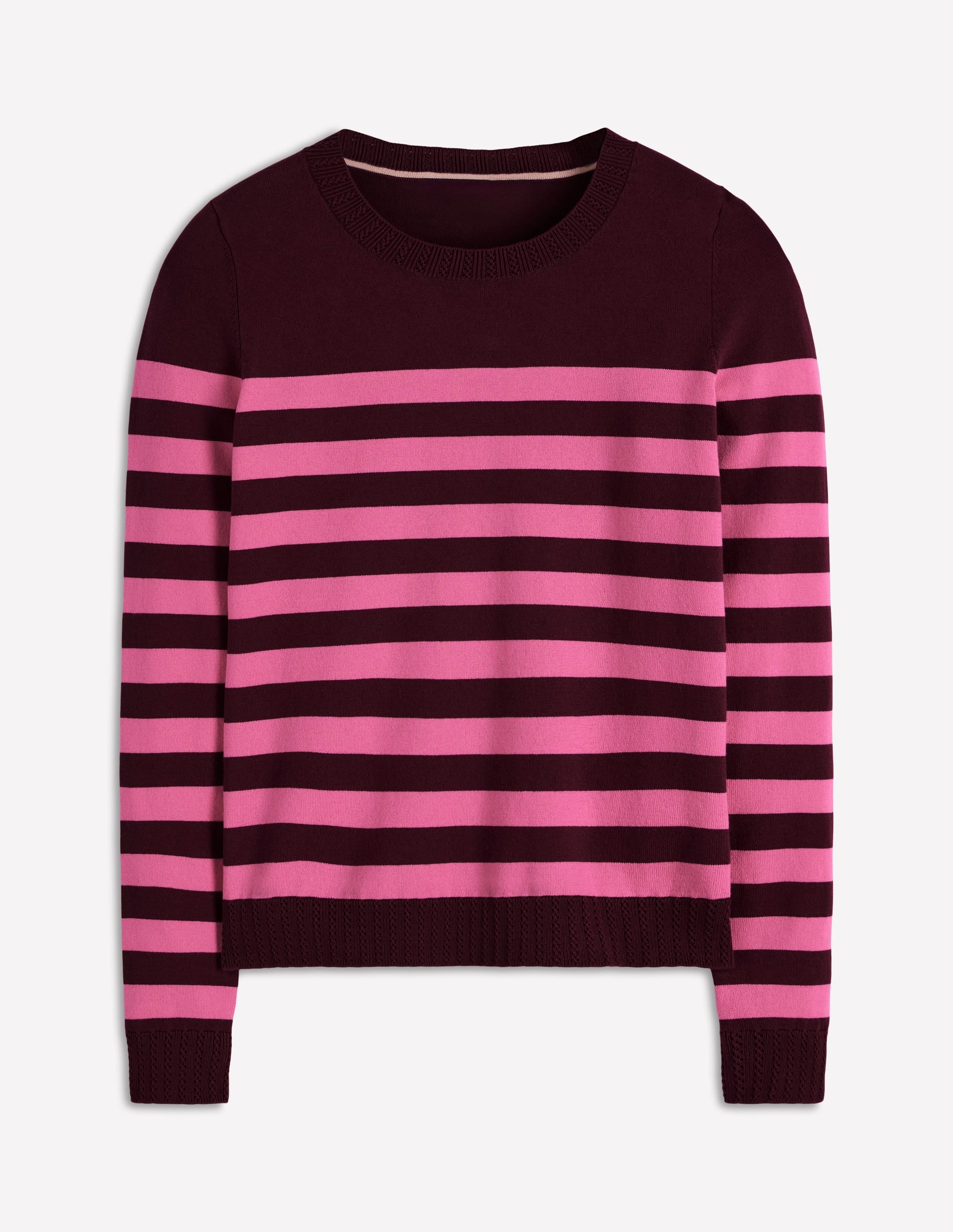 Emilia Cotton Crew Sweater-Chestnut/Pink Stripe