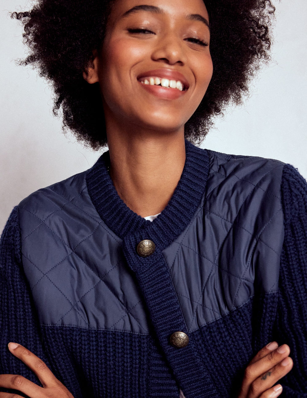 Short Quilted Knitted Jacket-Navy