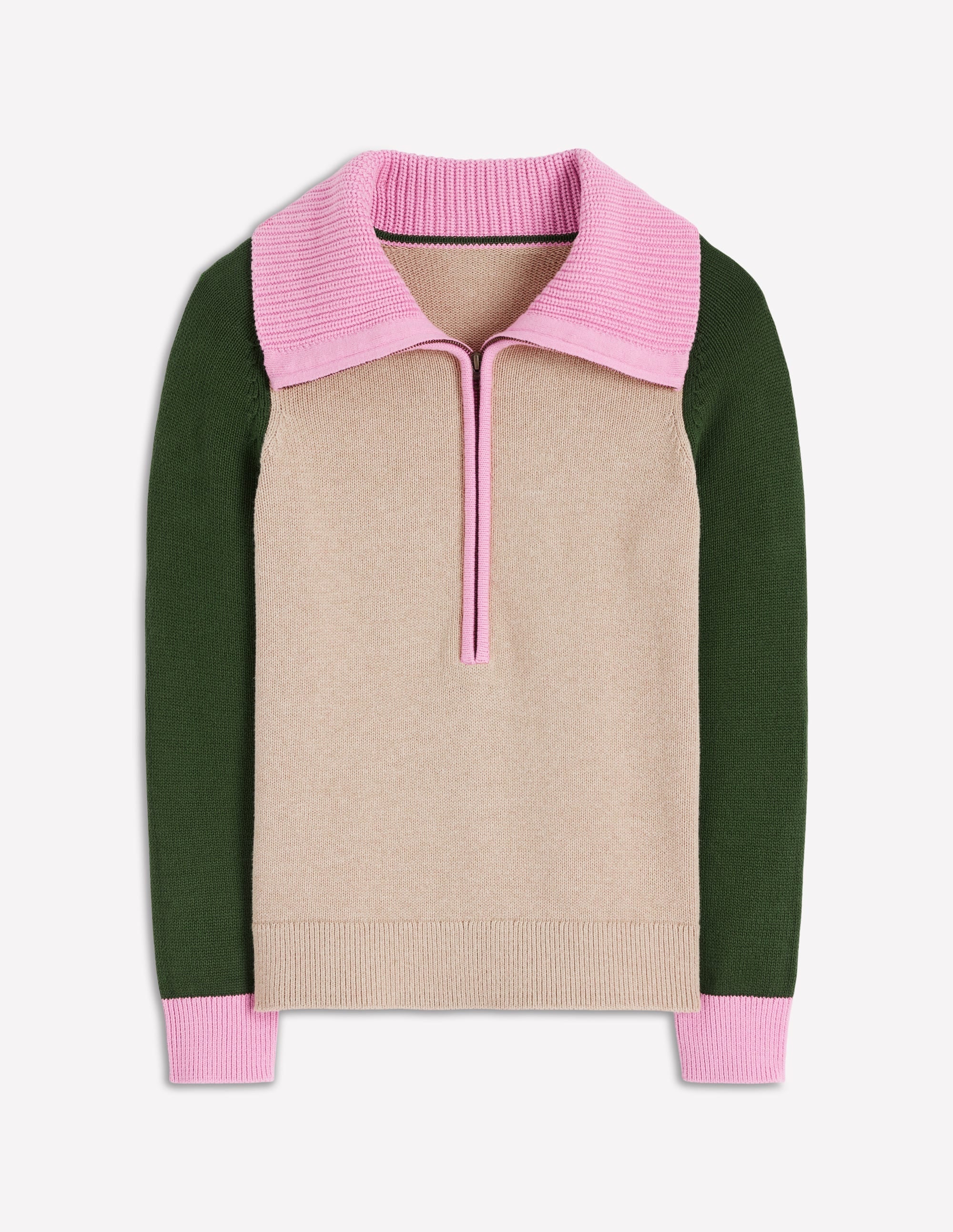 Lucy Half Zip Sweater-Chinchilla Melange, Green Fir