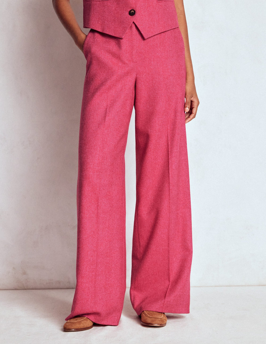 Belgravia Wool Blend Pants-Red and Pink Wide Herringbone