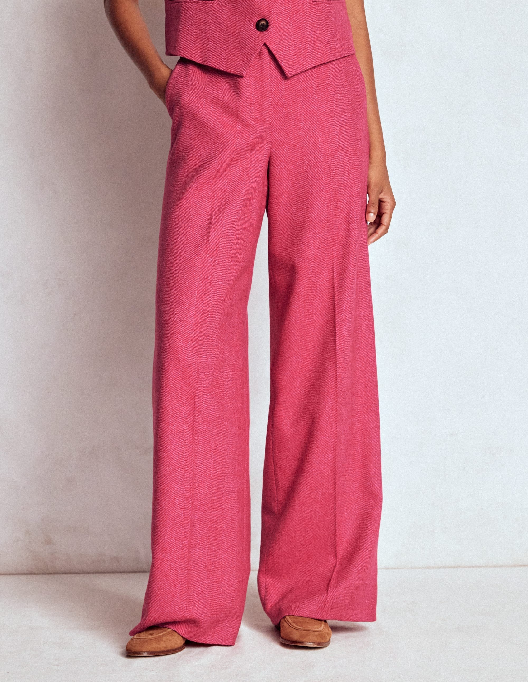 Belgravia Wool Blend Pants-Red and Pink Wide Herringbone