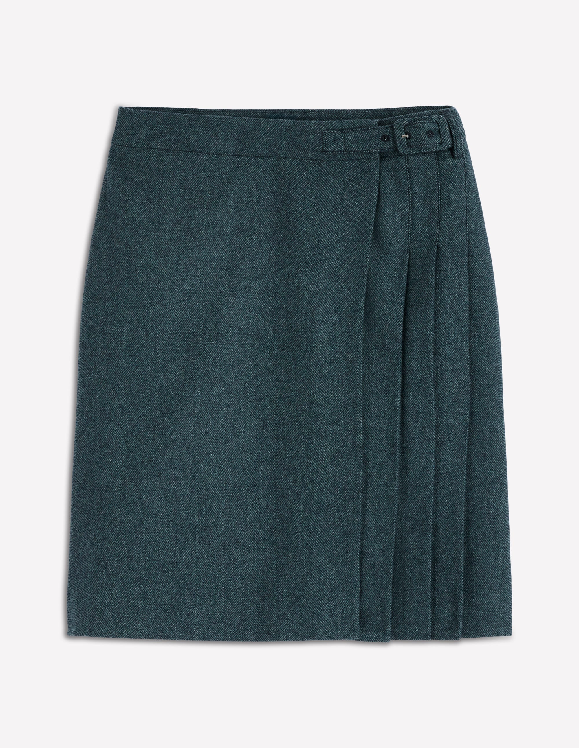 Helen Wool Kilt Skirt-Green and Navy Herringbone