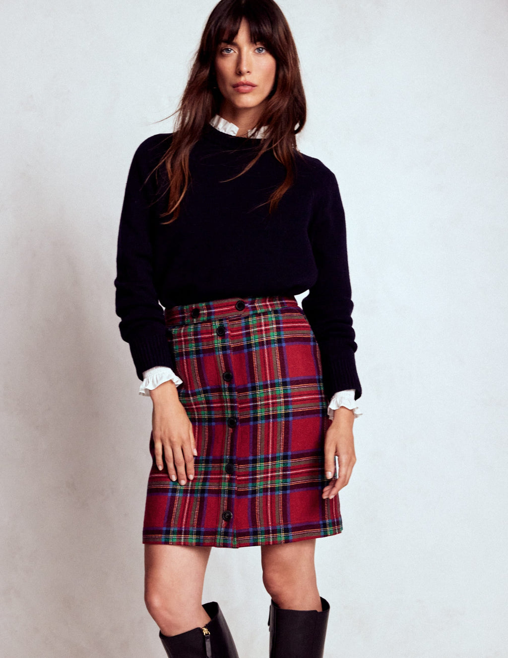 Cecelia Wool Skirt-Red, Blue and Green Check