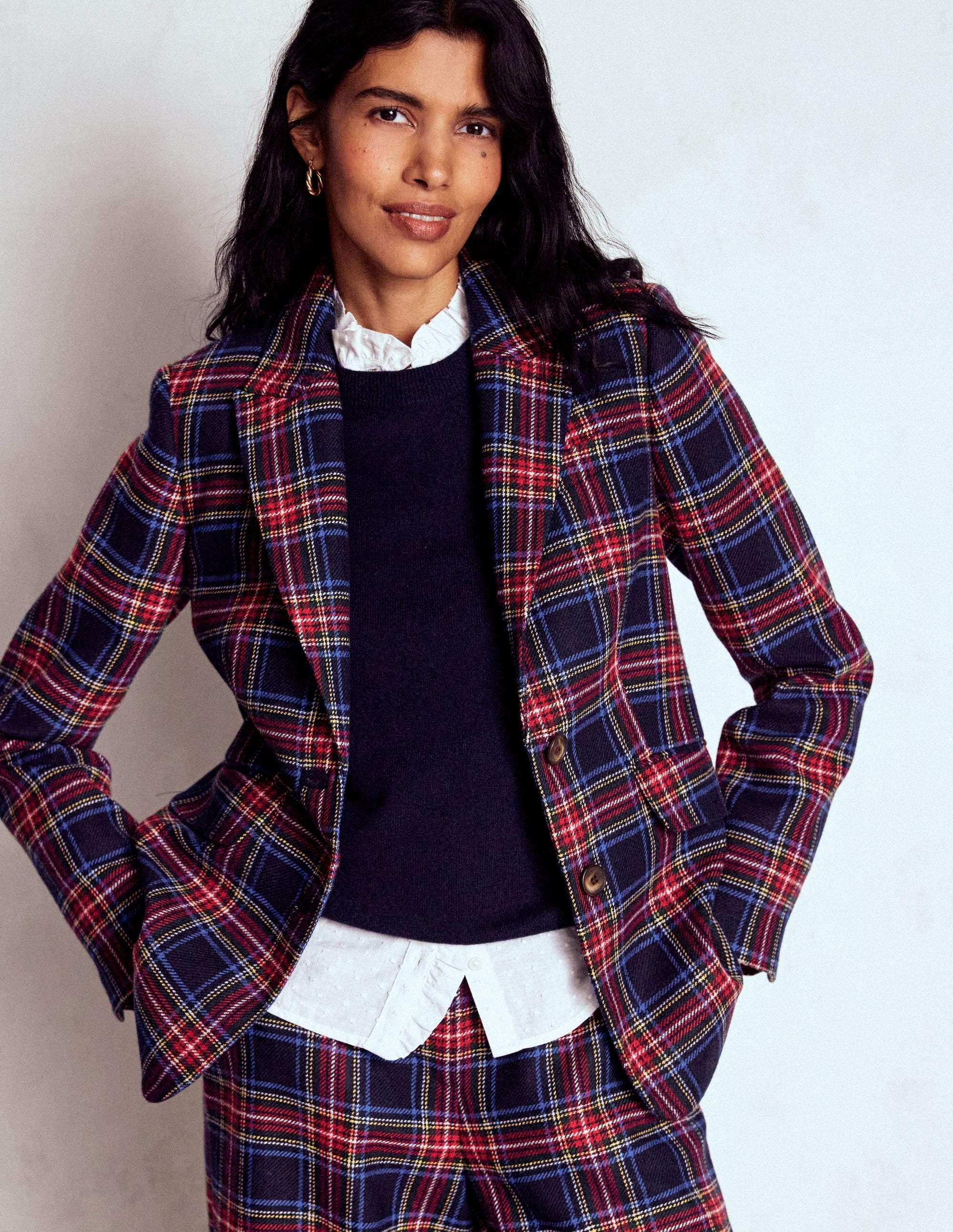 Stamford Wool-Blend Blazer-Navy, Green and Red Check