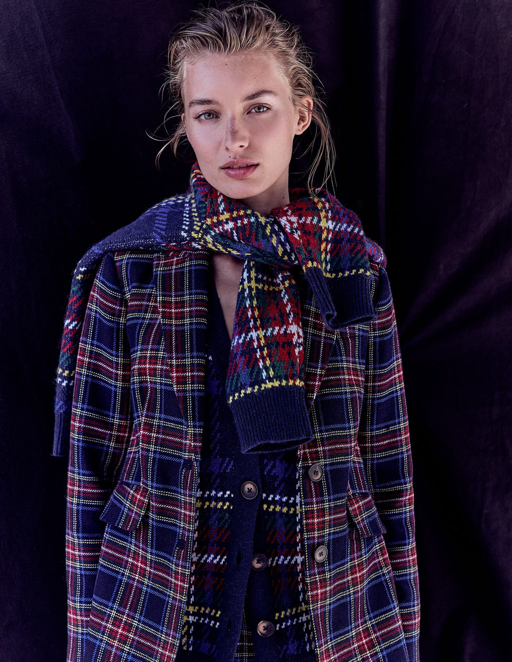 Stamford Wool-Blend Blazer-Navy, Green and Red Check