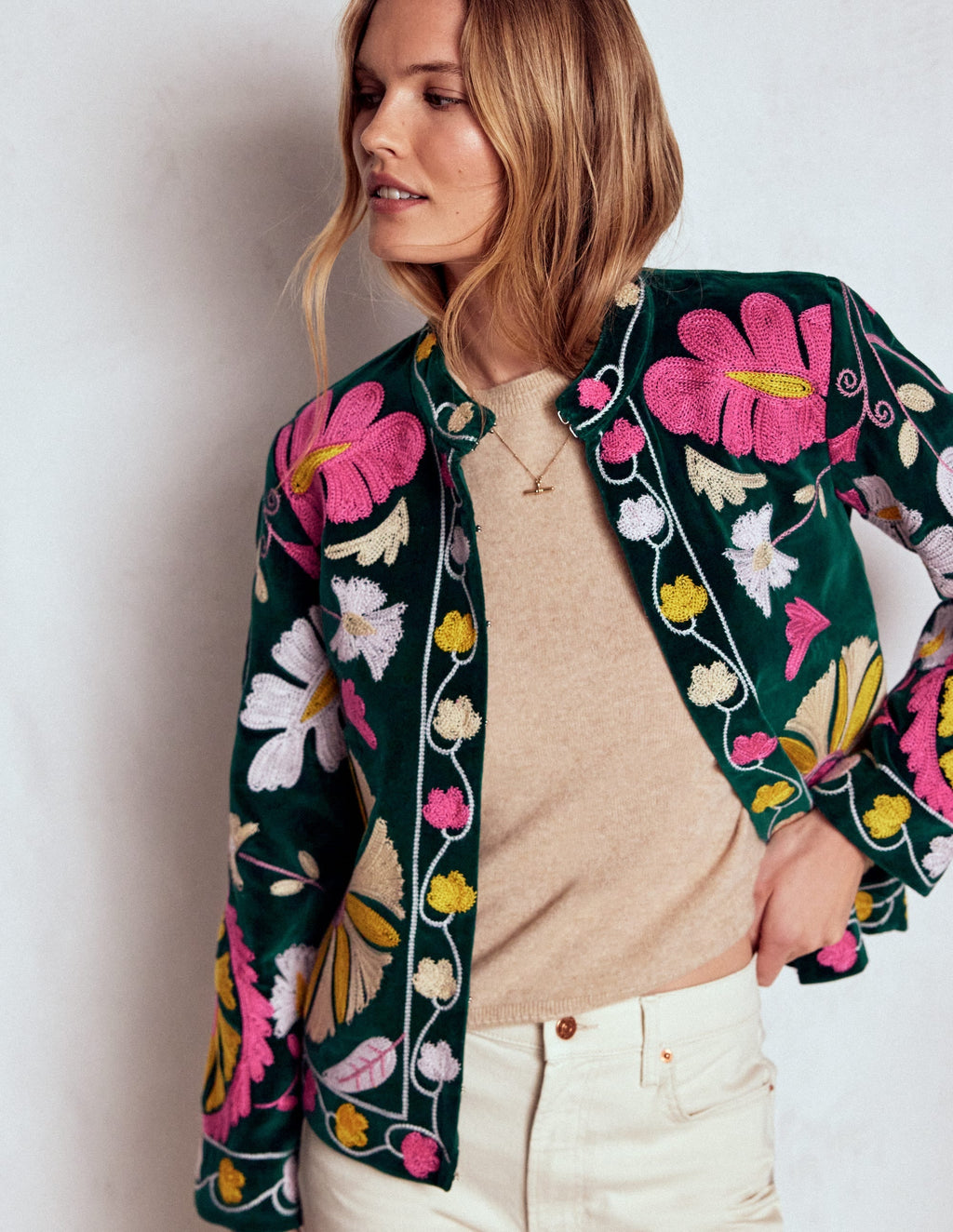 Embroidered Souvenir Jacket-Emerald Night Embroidery