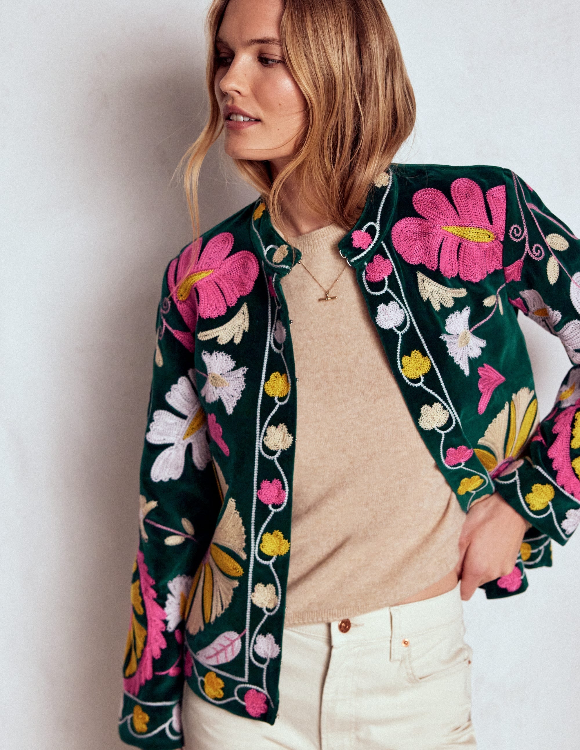Embroidered Souvenir Jacket-Emerald Night Embroidery
