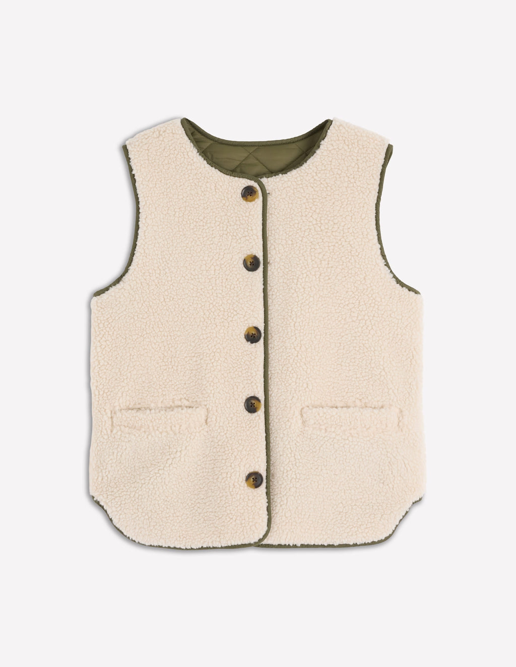 Clerkenwell Reversible Gilet-Woodland Green, Natural Borg