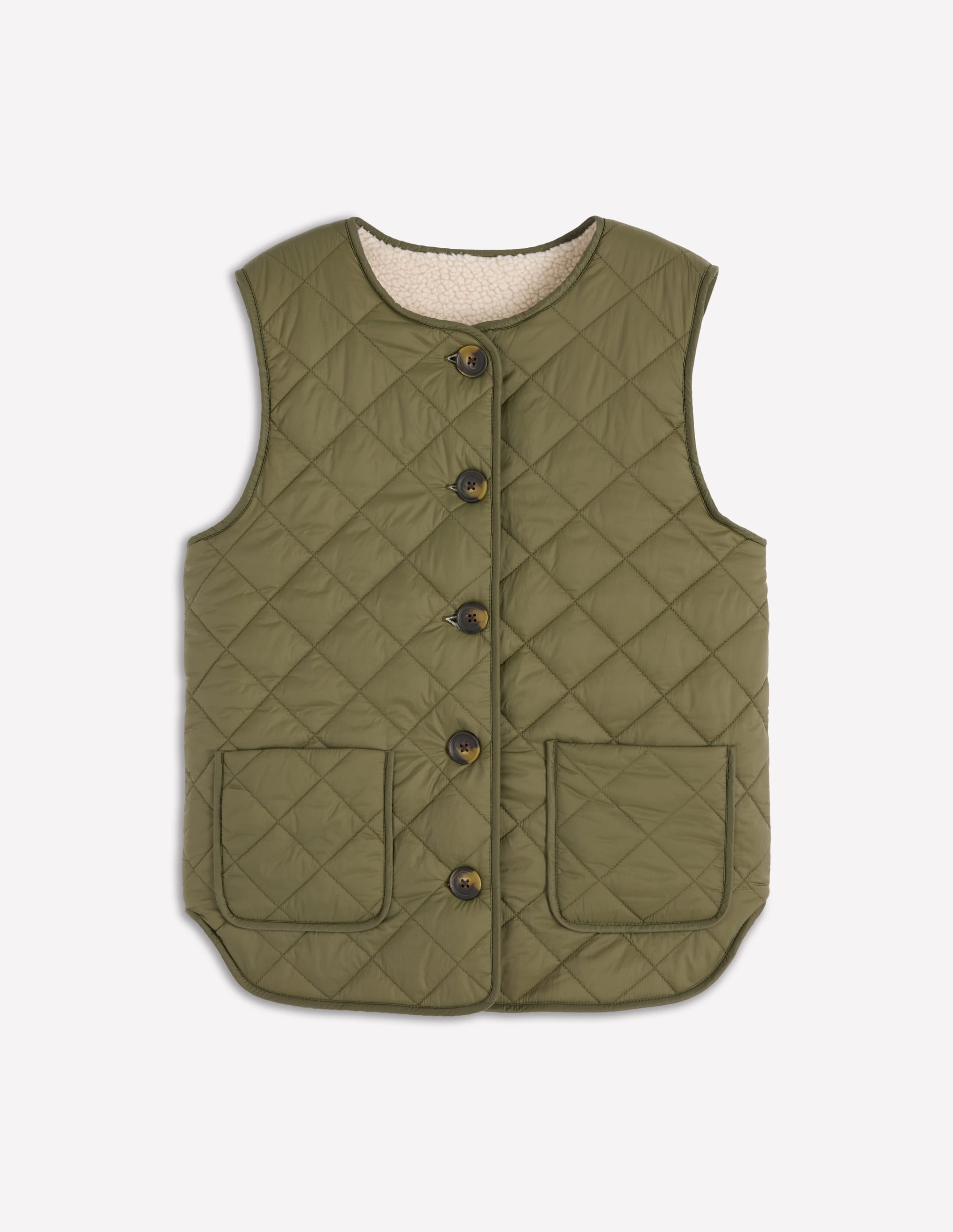 Clerkenwell Reversible Gilet-Woodland Green, Natural Borg