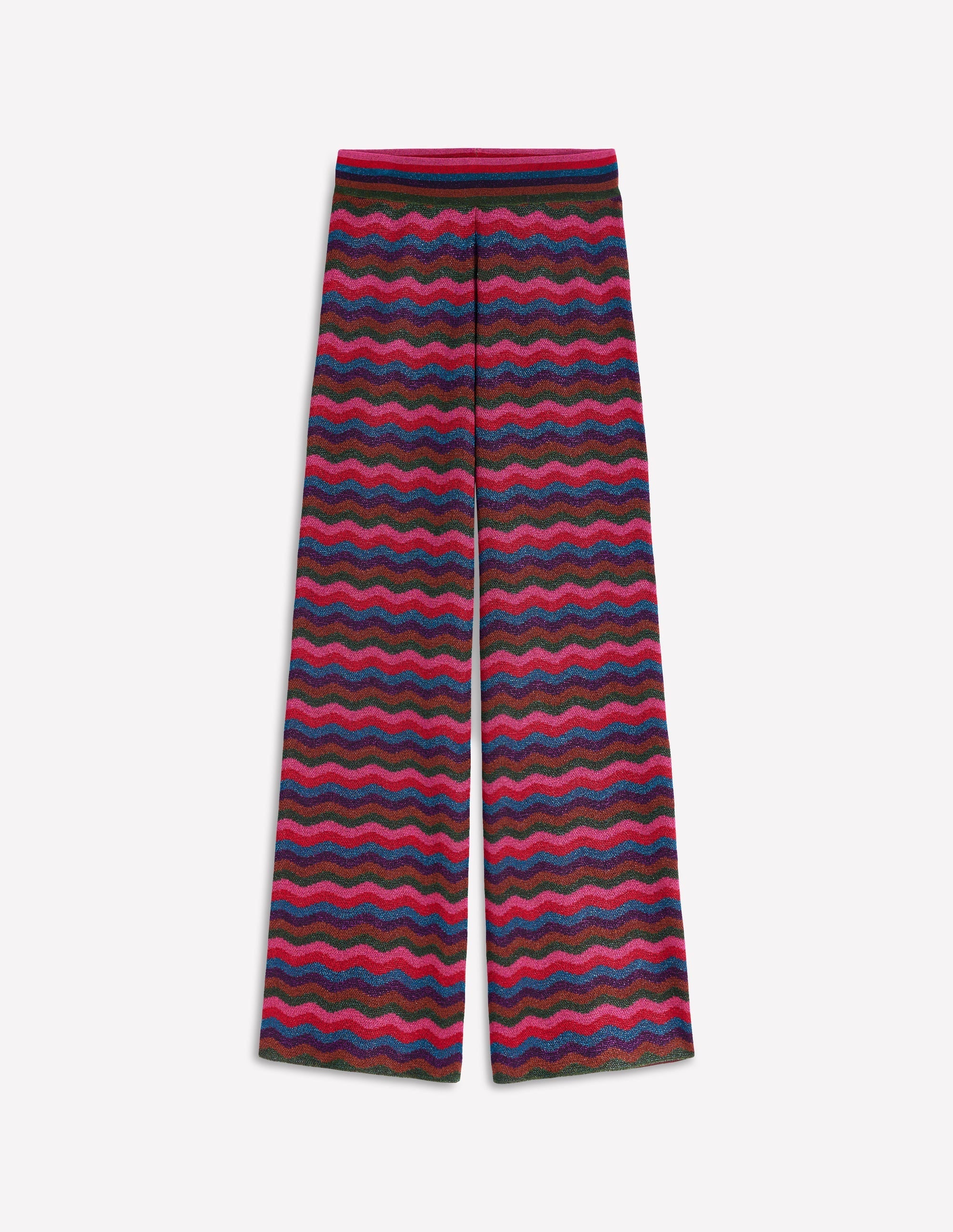 Jacquard Knitted Trousers-Jewel Toned Metallic Wave