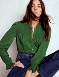 Smocked Yoke Jersey Shirt-Woodland Green