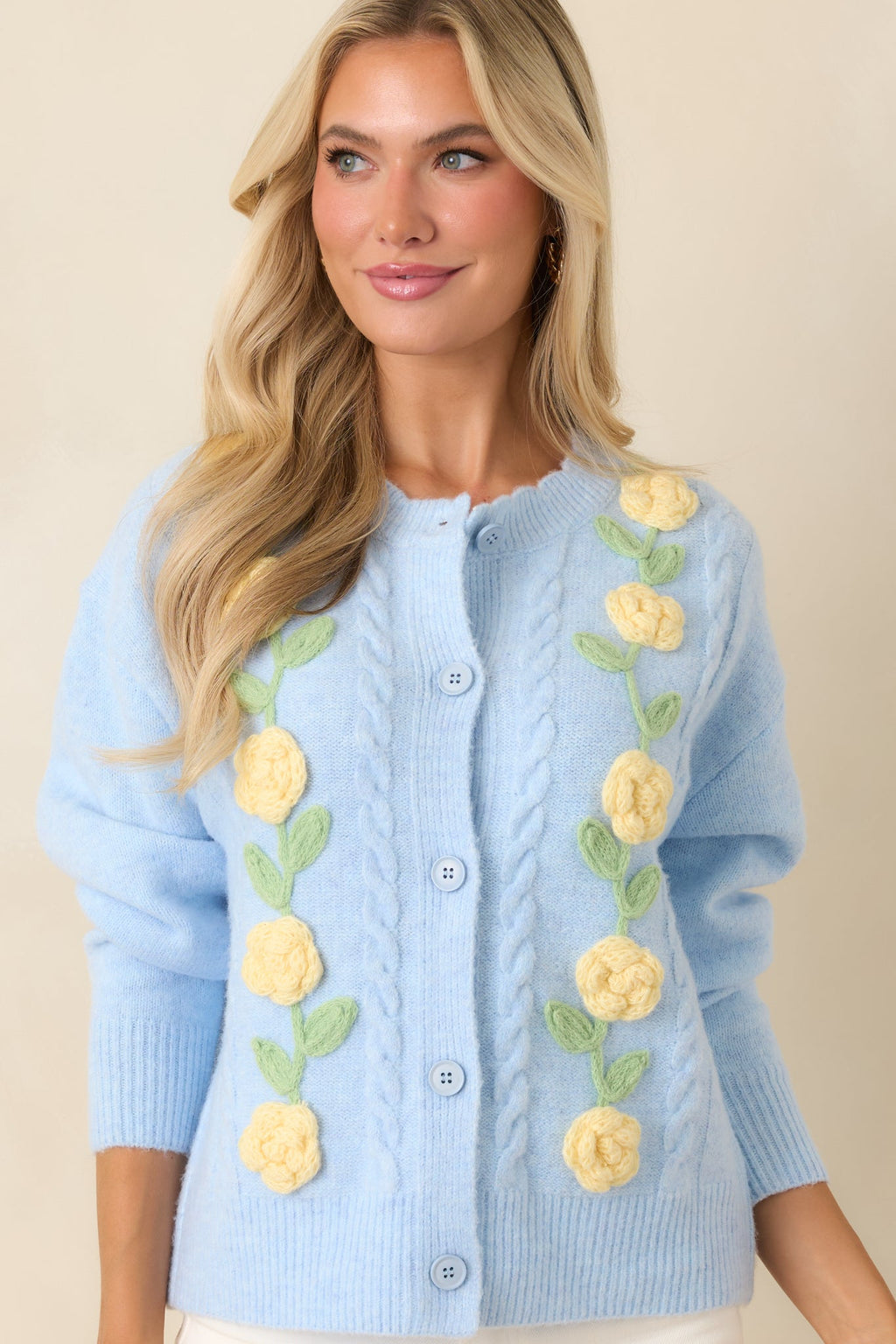 Handpicked Memories Light Blue Floral Appliqué Cardigan