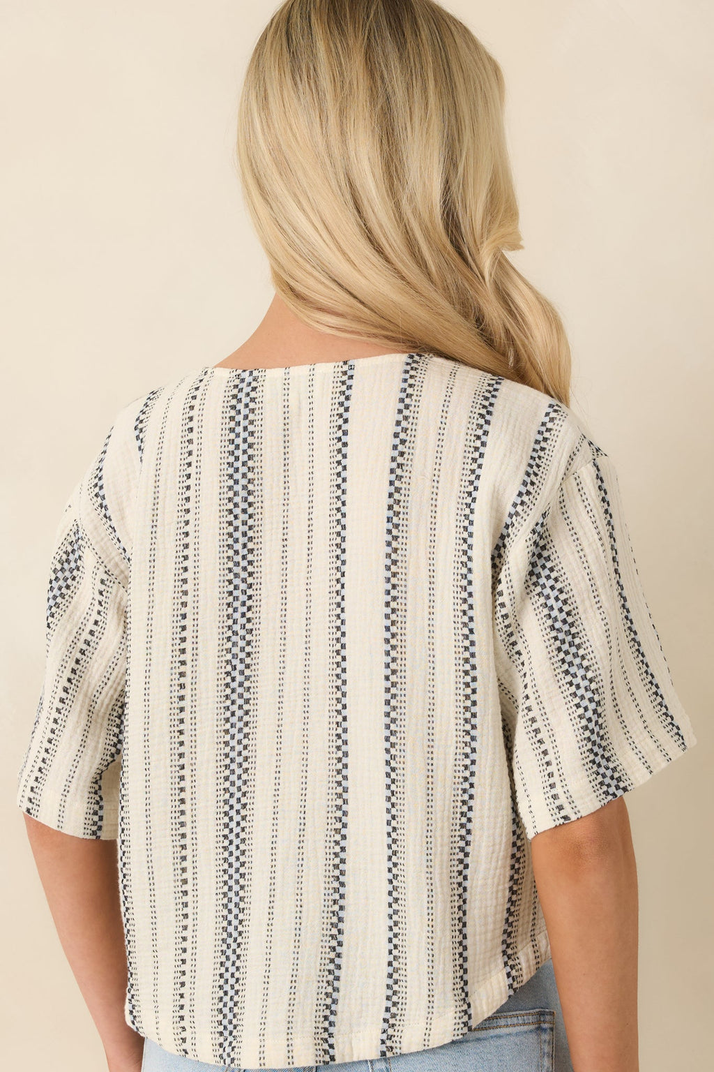 FRNCH Valea Ivory & Black Stripe Cotton Button Front Top