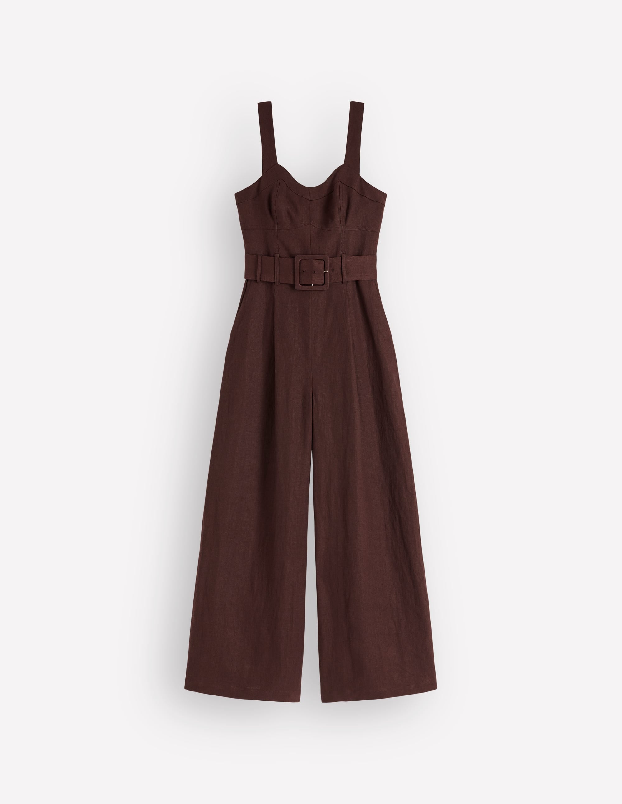 Panelled Bodice Linen Jumpsuit-Bitter Chocolate