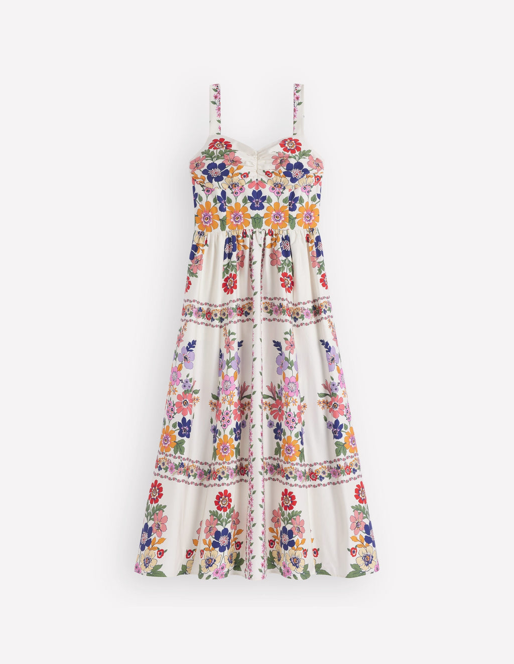 Fit and Flare Midi Dress-Multi Meadow Flowers Lattice