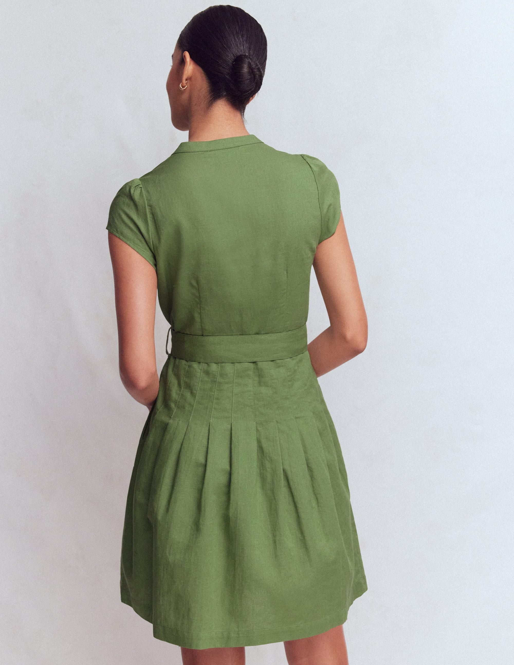Arabella Short Linen Dress-Safari Green