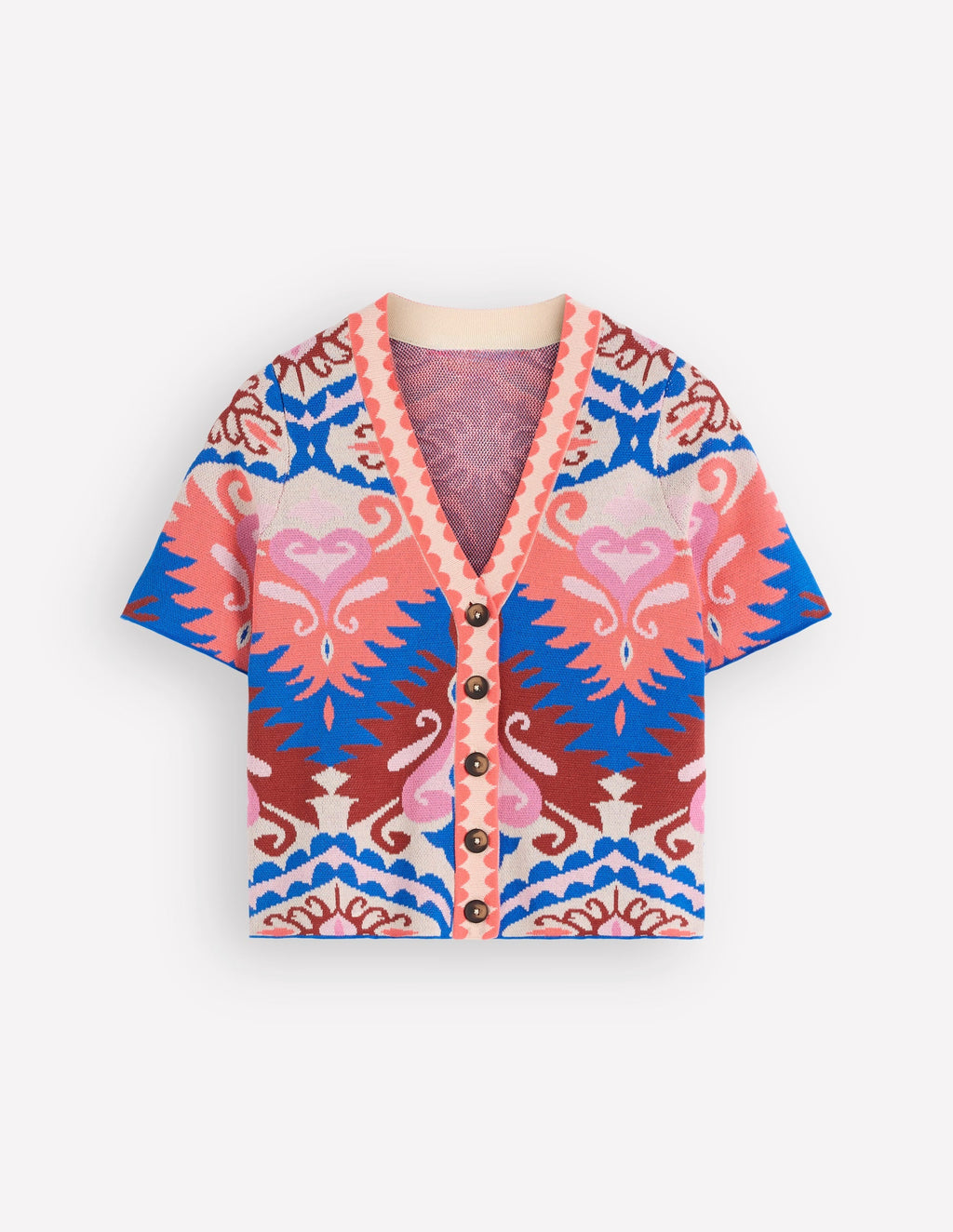 Short Sleeve Jacquard Cardigan-Aztec
