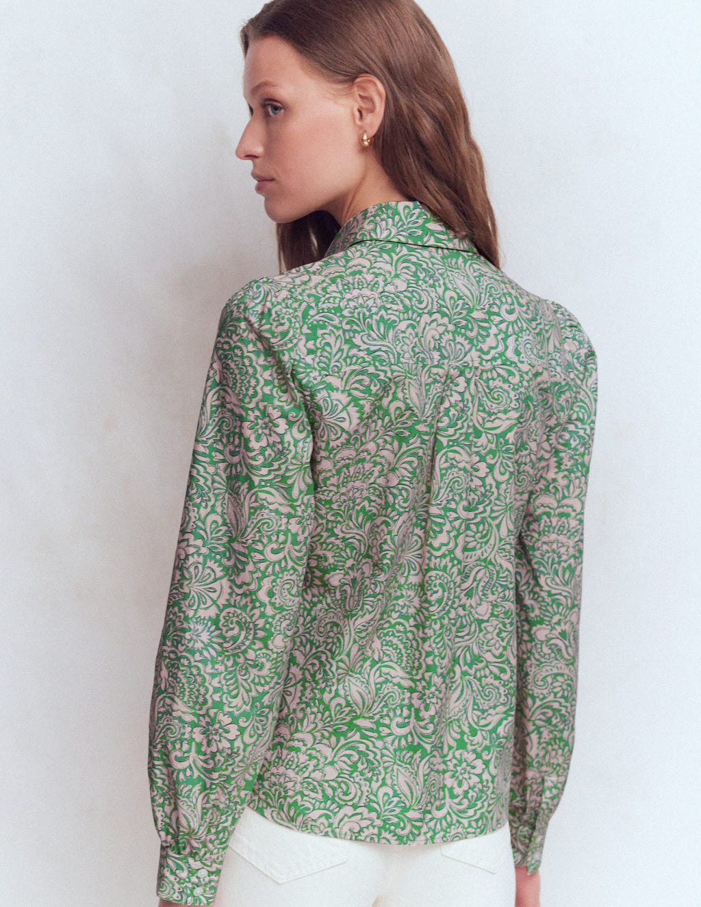 Cara Cotton Shirt-Aloe Green, Elaborate Gardenia