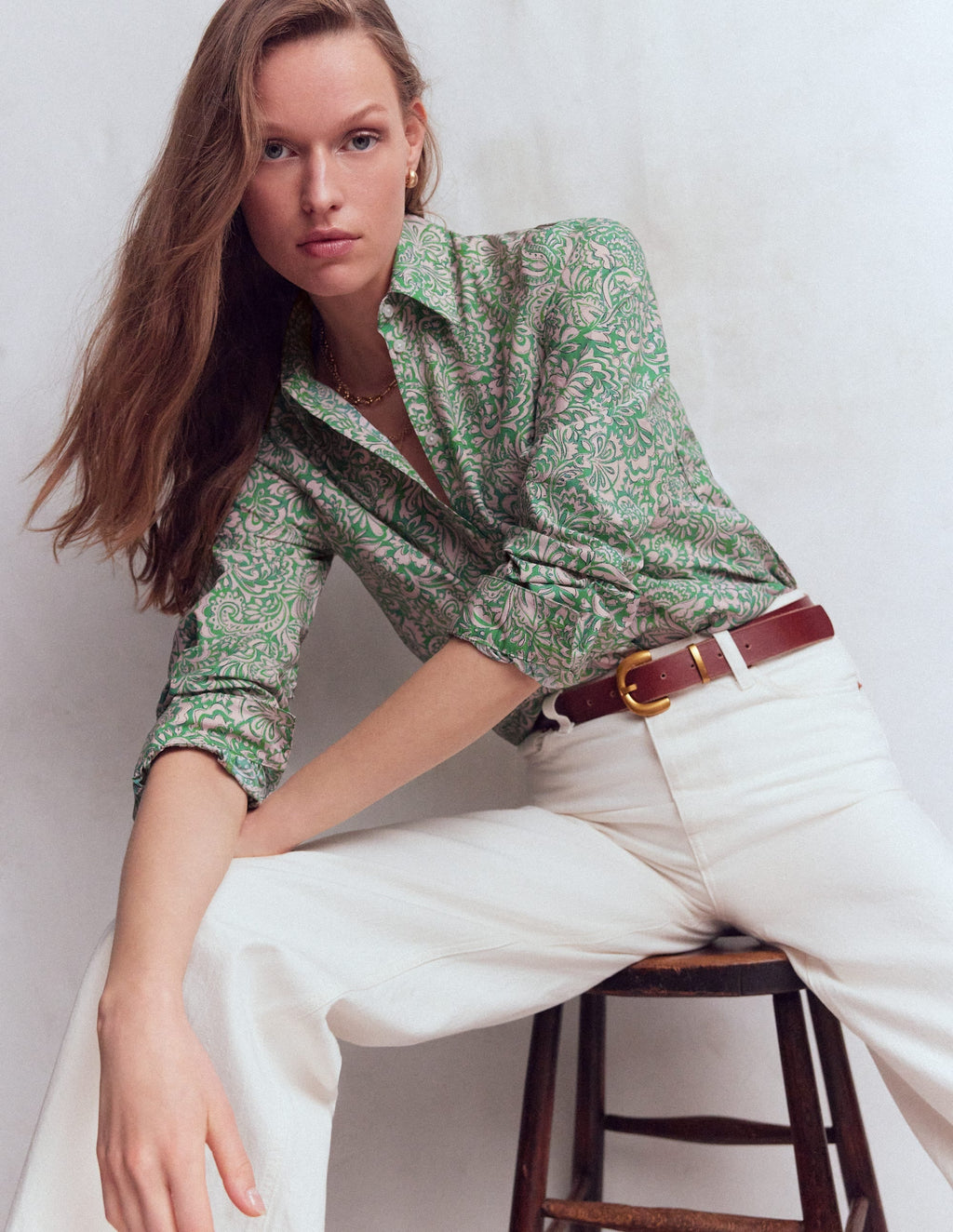 Cara Cotton Shirt-Aloe Green, Elaborate Gardenia