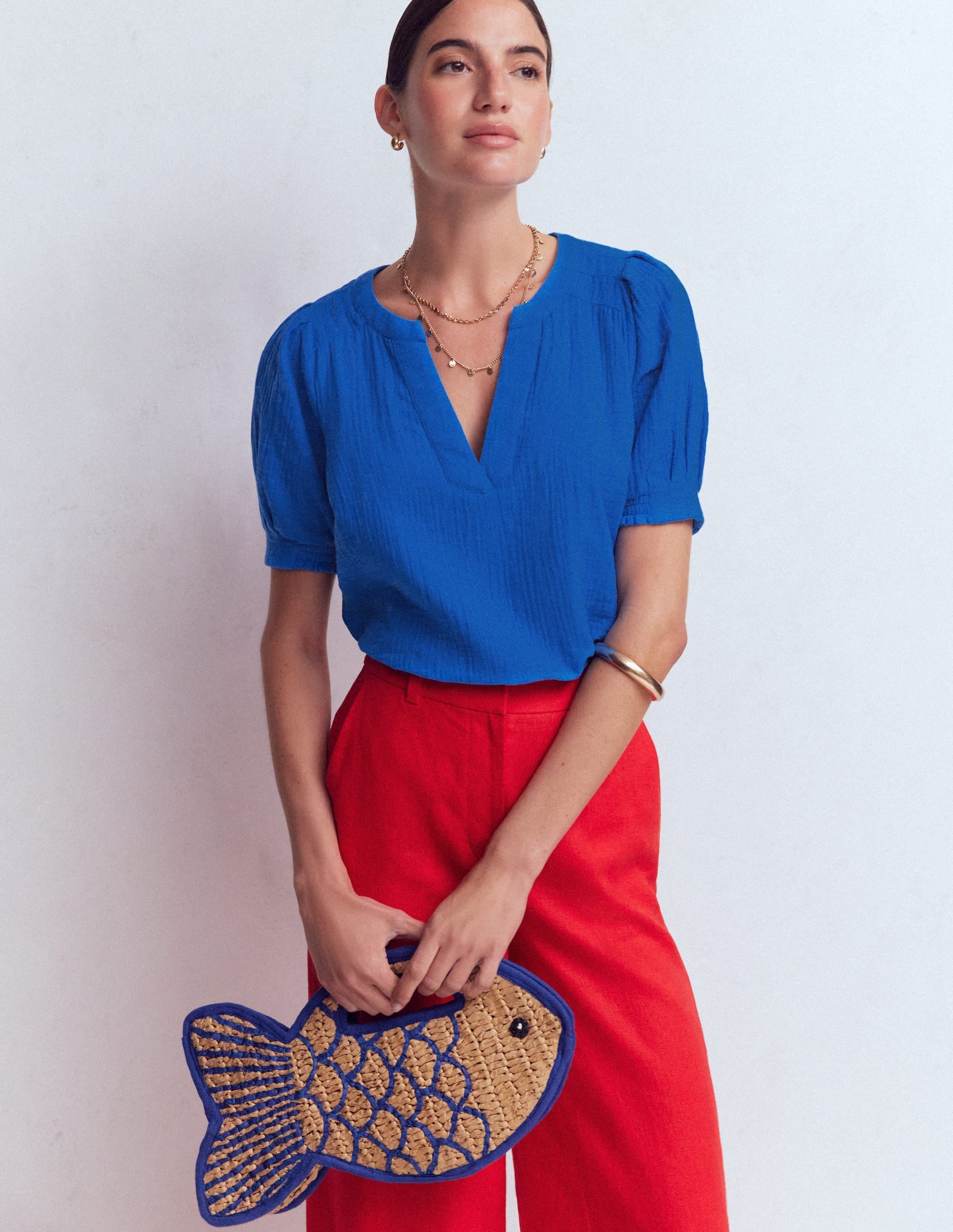 Rae Double Cloth Top-Bright Cobalt